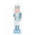 Detailed view of a 30cm blue and white wooden Christmas nutcracker soldier ornament - Snowflake Scepter Style / 30cm / Blue Silver