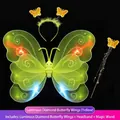 Leuchtendes gelbes Schmetterlingsflügel-Kostümset für Mädchen inklusive Haarreif und Stab - Dreiteiliges Set (Inklusive Flügel + Stirnband + Zauberstab) / Gelbes Leuchtendes Modell / Gelb