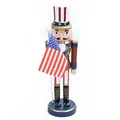 Classic hand-painted 25cm Uncle Sam wooden nutcracker soldier with American flag - Holding Flag Style