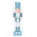 Full view of blue glitter wooden nutcracker soldier Christmas decoration ornament - Drummer Soldier Style / 30cm / Blue Silver