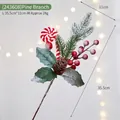 Realistic artificial pine branch with red berries and candy cane for Christmas decoration - Frosted Pine Cone Pine Branch (243608) / As Shown