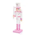 Detailed view of a 38cm pink and white wooden nutcracker soldier holding a sword - 25cm / Soldier With White Sword