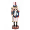 Handcrafted 25cm wooden Uncle Sam nutcracker soldier in American flag theme Christmas gift - Holding Spear Style / 25cm