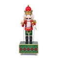 Classic 32cm hand-painted wooden nutcracker music box with drum and clockwork base - Red Drummer / Red