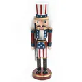 25cm wooden Uncle Sam nutcracker soldier doll in American flag patriotic style - Holding Gun Style / 25cm