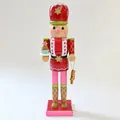 35CM wooden gingerbread man nutcracker soldier holding a cupcake and gingerbread charm - Pink Snowflake Gingerbread Style (58211-14-3508) / 35cm