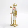 Detailed side view of 30cm gold and white wooden nutcracker soldier holding a scepter - 30cm / Gold Lotus Hat King (SB58510)