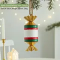 Kersthanger van ijzer in snoepvorm met rode, groene en gouden strepen, 24x10cm groot - Goud & Wit Gestreept Snoep Stijl (S648)