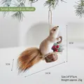 Squirrel Christmas ornament with wood base and red berries shown with dimensions - B Small Squirrel Climbing Wood
