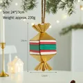Goud en groen metalen kerstsnoepje hangende decoratie voor de feestelijke boom - Goud & Groen Gestreept Snoep Stijl (S648)
