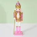 Detalle de la figura del rey soldado cascanueces de 30 cm con lentejuelas rosadas - 30cm / Oro Rosa
