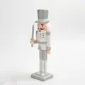 Detailed view of a 30cm silver and white wooden Christmas nutcracker soldier - 30cm / Silver Flat Top Soldier (SB58510)