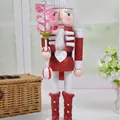 38cm red glitter wooden nutcracker puppet with candy cane theme for Christmas - 38 cm / Red Shoes Style