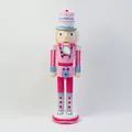 Delicate 39cm pink nutcracker soldier puppet with cake hat for Christmas party decor - Round Base Ice Cream