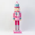 Pink 39cm wooden nutcracker soldier puppet with cupcake hat for Christmas party decor - Square Base Ice Cream