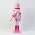 Pink 39cm wooden nutcracker soldier puppet with candy lollipop for Christmas decor - Square Base Lollipop