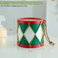 Large green and white metal Christmas drum ornament with red trim and rope handle - M1171 Large Iron Art (White-Green Drum)