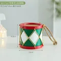 Festive Christmas iron drum hanging ornament with green and white diamond patterns - S1171 Small Iron Art (White-Green Drum)