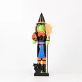 38cm handcrafted wooden Halloween witch nutcracker with broom pumpkin and black cat figure - Witch / 38 cm