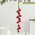 Red iron Christmas bell hanging decoration featuring 12 bells on a jute rope for festive decor - 12 Linked Pendants / Set of 12 / S012 Red Iron Bell