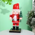 Detailed view of a 16cm wooden chubby Santa Claus nutcracker puppet ornament - Fat Santa Claus Style / 16cm / Red