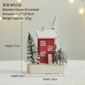 Casa de Navidad de madera roja en miniatura sobre base nevada para mesa - Estilo Casa de Madera Roja (W5129)