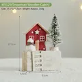 Decoración navideña festiva de madera hecha a mano casa roja con muñeco de nieve - Estilo Casa de Madera de Muñeco de Nieve Roja (W5129)