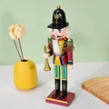Traditional hand-painted 30cm wooden Nutcracker soldier figurine holding a golden horn gift - Horn Player Soldier Style / 30cm