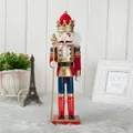 Klassieke 30cm handgemaakte houten notenkraker koning met gouden stof en rode uniform decoratie - King In Red / 30cm