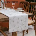 White plush table runner with silver sequin snowflakes, size 33x180cm. - 33X180cm / Silver