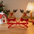 Festive red Christmas glasses with plush reindeer for holiday parties and photo props. - Reindeer Style