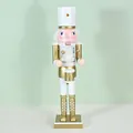 Soldato Schiaccianoci da 38 cm oro e bianco con tamburo per decorazioni natalizie - Tamburellare / 38cm