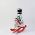 Handcrafted 30cm wooden nutcracker snowman riding a festive red rocking horse figurine - Snowman / 30*25cm