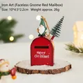 Christmas iron red mailbox ornament featuring a gnome and tree, 10cm height decoration - Gnome Red Mailbox / Red
