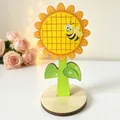 Pastoral style wooden sunflower desk ornament featuring a cute cartoon bee design - Bee Sunflower Style