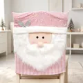 Rosa karierte Weihnachtsstuhlabdeckung mit Plüsch-Weihnachtsmann für die Dekoration - Weihnachtsmann-Stil