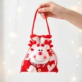 Cute red Christmas reindeer plush drawstring candy gift bag with soft knit texture - Big Head Reindeer Gift Bag
