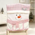 Rosa-weiße Weihnachten Schneemann Stuhlhussen mit Pailletten und Plüschdekorationen - Schneemann-Stil