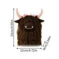 Product size specifications for the brown highland cow plush toy with floral crown - Coffee