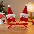 Funny Christmas red frame glasses with plush snowman and Santa hat decorations - Snowman Style
