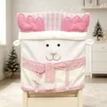 Decorative pink and white plush reindeer Christmas chair back cover for festive dining room decor - Reindeer Style