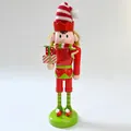 Handcrafted 25cm red wooden nutcracker elf figurine Christmas tabletop decoration with gift boxes - Gift Box Elf / Height 25cm