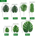 21pcs artificial monstera and palm leaf set showing dimensions for tropical party decor - Tropical Artificial Plant Set / 21 Pieces
