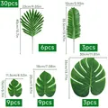 30-piece green artificial palm and monstera leaf set with dimensions and quantities - Hawaiian Party Leaf Set 1 / 30 Pieces/Pack (Set 1)