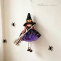 Handmade Halloween witch doll hanging decoration with purple lace dress and wood broom - Purple Skirt Doll Pendant