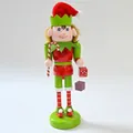 Traditional 25cm wooden nutcracker elf figurine in red and green for Christmas table decor - Cane & Gift Elf / Height 25cm
