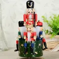 8-inch wooden nutcracker music box with hand-painted soldier figures for Christmas - Green