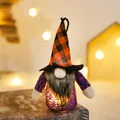 Halloween lighted gnome doll with orange plaid hat and purple body for holiday decor - Model A Purple Body Orange Black Plaid Hat (X-Y05)