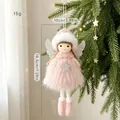 Ángel de Navidad de felpa rosa con alas de purpurina y gorro suave para árbol - Colgante de Ángel Rosa