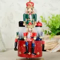 8-inch traditional wooden Nutcracker music box featuring red and green Christmas soldiers - Red